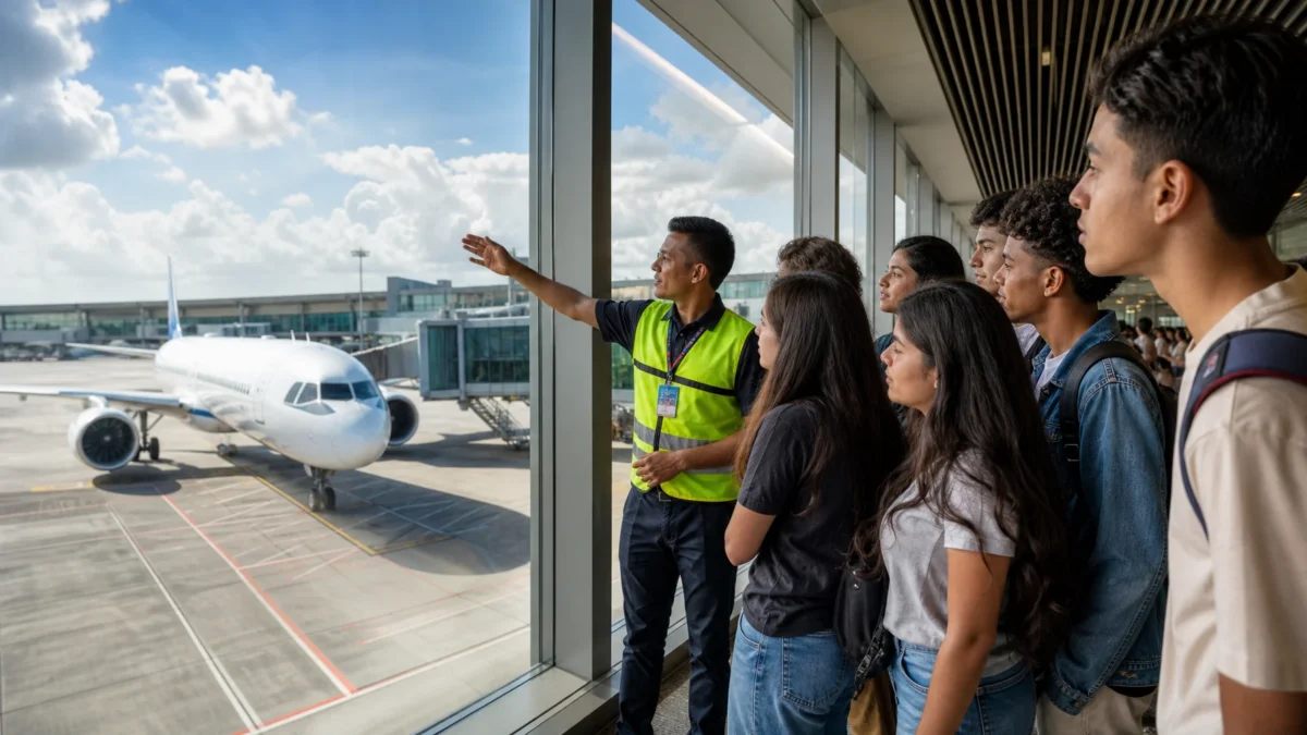 Jovens de comunidades próximas ao aeroporto de SC embarcam pela primeira vez e conhecem carreiras da aviação