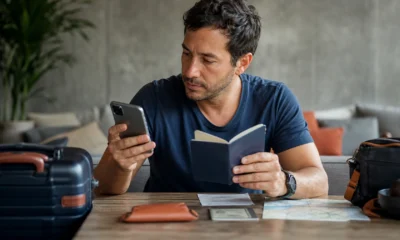 Quais dados são necessários para comprar passagem aérea e evitar erros na emissão - Passageiro conferindo dados para comprar passagem aérea em um celular