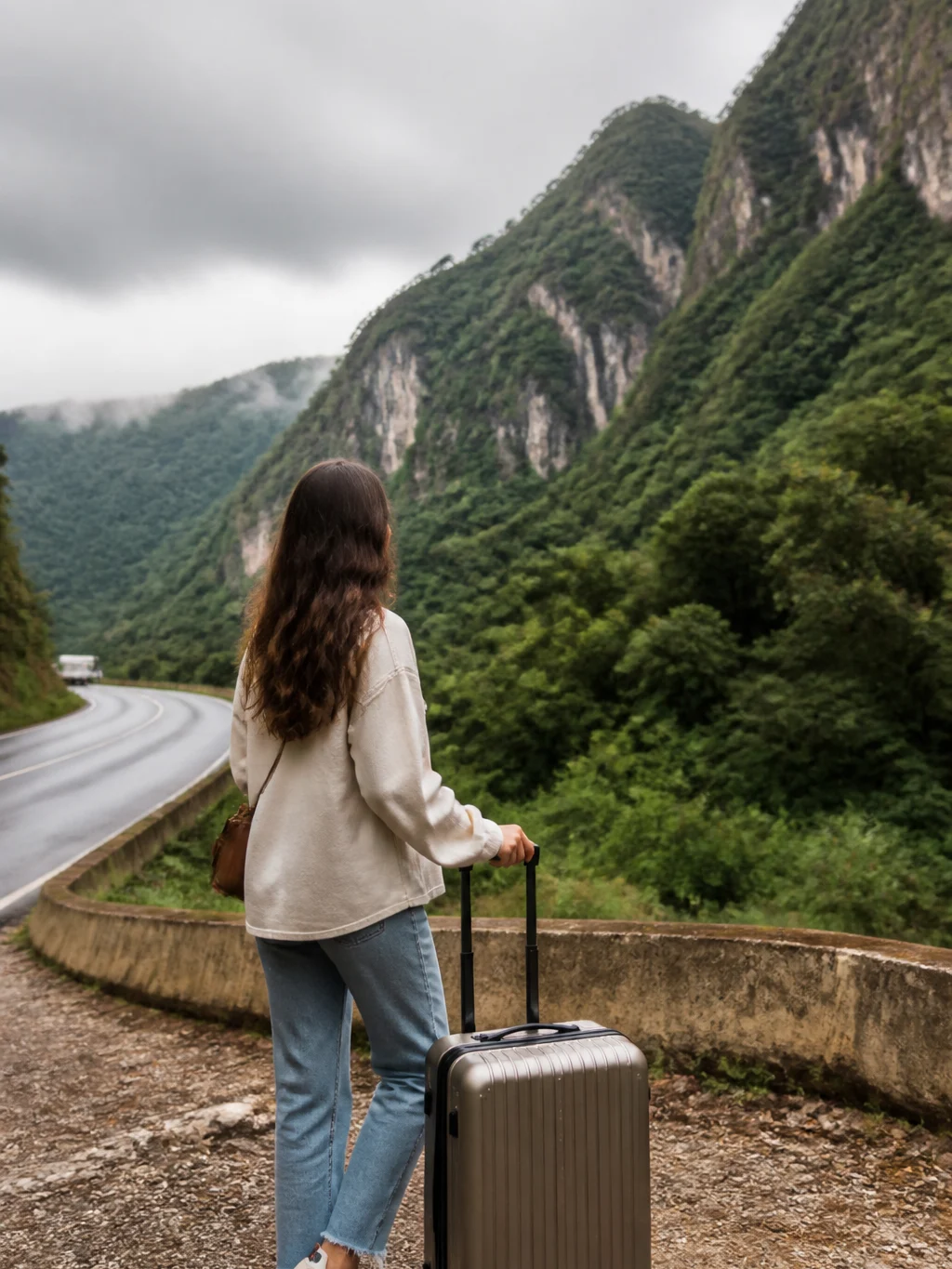 Qual aeroporto para Gramado? Compare Porto Alegre e Caxias - Viajante com mala na Serra Gaúcha planejando qual aeroporto para Gramado utilizar