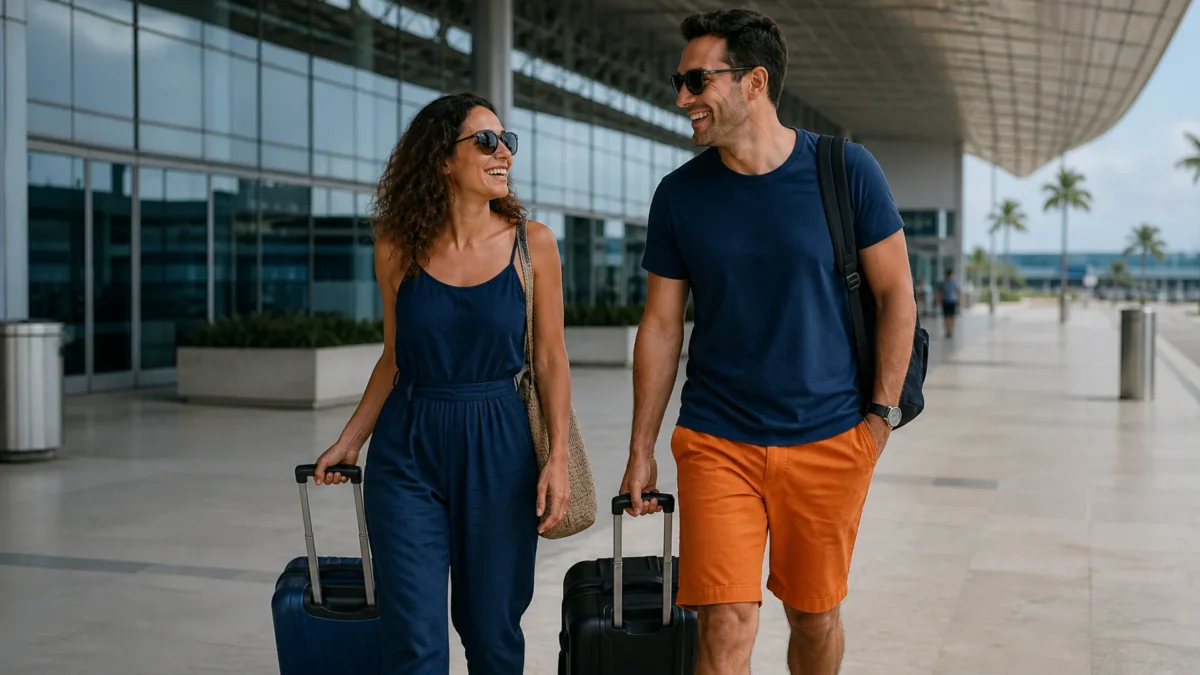 Qual aeroporto para Porto de Galinhas? Saiba como chegar pelo Recife - Viajantes com malas saindo do Aeroporto do Recife rumo a Porto de Galinhas