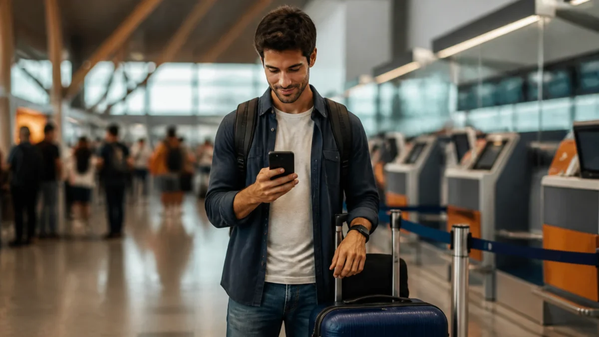 Qual tarifa aérea inclui bagagem despachada e como comparar opções - Passageiro comparando tarifas aéreas com bagagem despachada no aeroporto