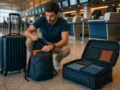 Quantas malas posso levar no avião? Veja o que realmente define o limite - Passageiro organizando malas para entender quantas malas pode levar no avião