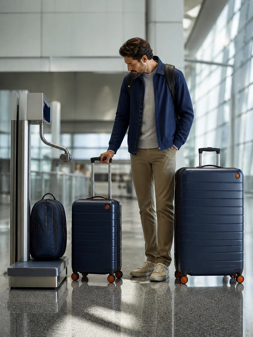 Quantas malas posso levar no avião? Veja o que realmente define o limite - Passageiro comparando tipos de bagagem para saber quantas malas pode levar no avião
