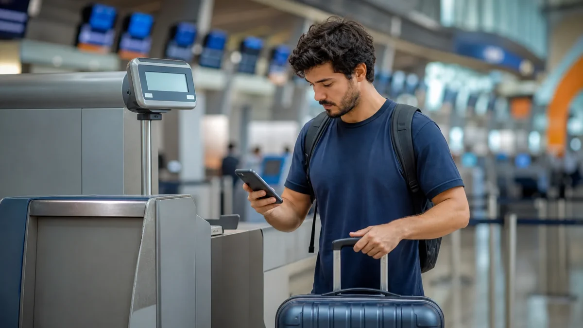 Quanto custa despachar uma mala e o que muda o valor final - Passageiro avaliando quanto custa despachar uma mala no aeroporto