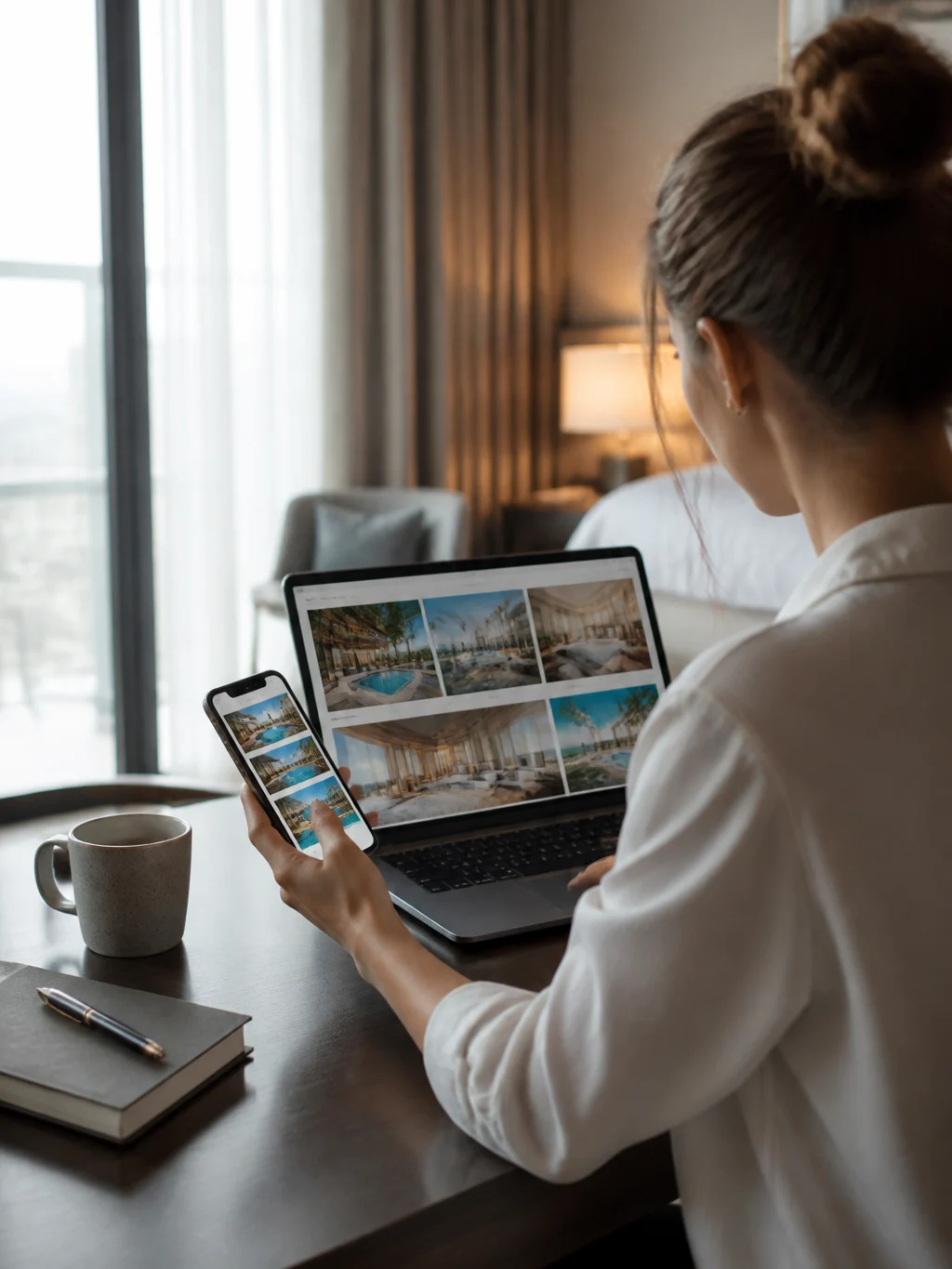 Reservar hotel direto ou por agência: como escolher com segurança - Viajante comparando opções de reservar hotel direto ou por agência