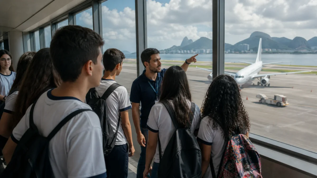 Estudantes de Cabo Frio participam de ação da Anac no aeroporto internacional nesta terça-feira