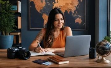 Como criar conteúdo para afiliados que informa, engaja e pode gerar vendas - Criador de conteúdo planejando posts para afiliados de viagens em notebook