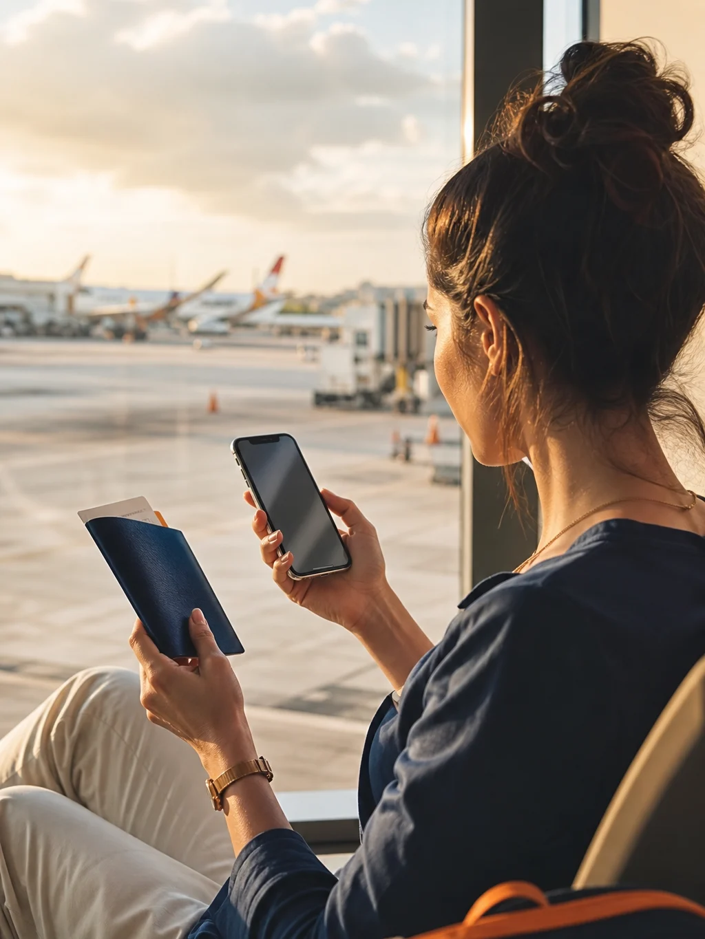 Como emitir passagem Smiles e comparar milhas, taxas e dinheiro - Viajante consultando como emitir passagem Smiles pelo celular antes de reservar um voo