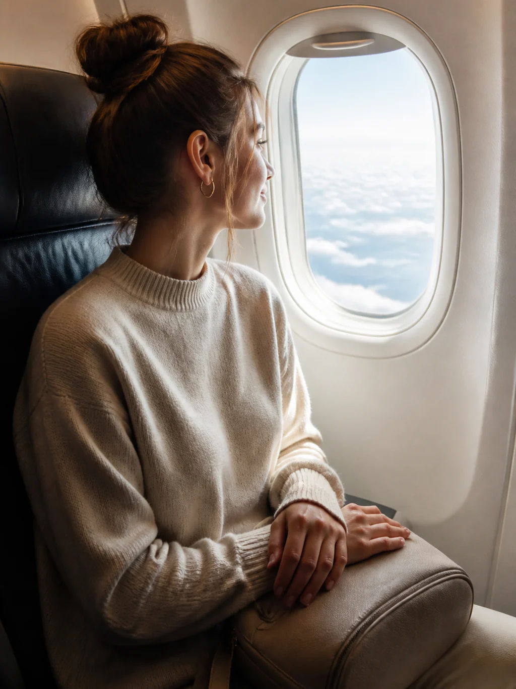 Medo de viajar de avião: como se preparar e voar com mais calma - Passageira controlando o medo de viajar de avião durante o voo