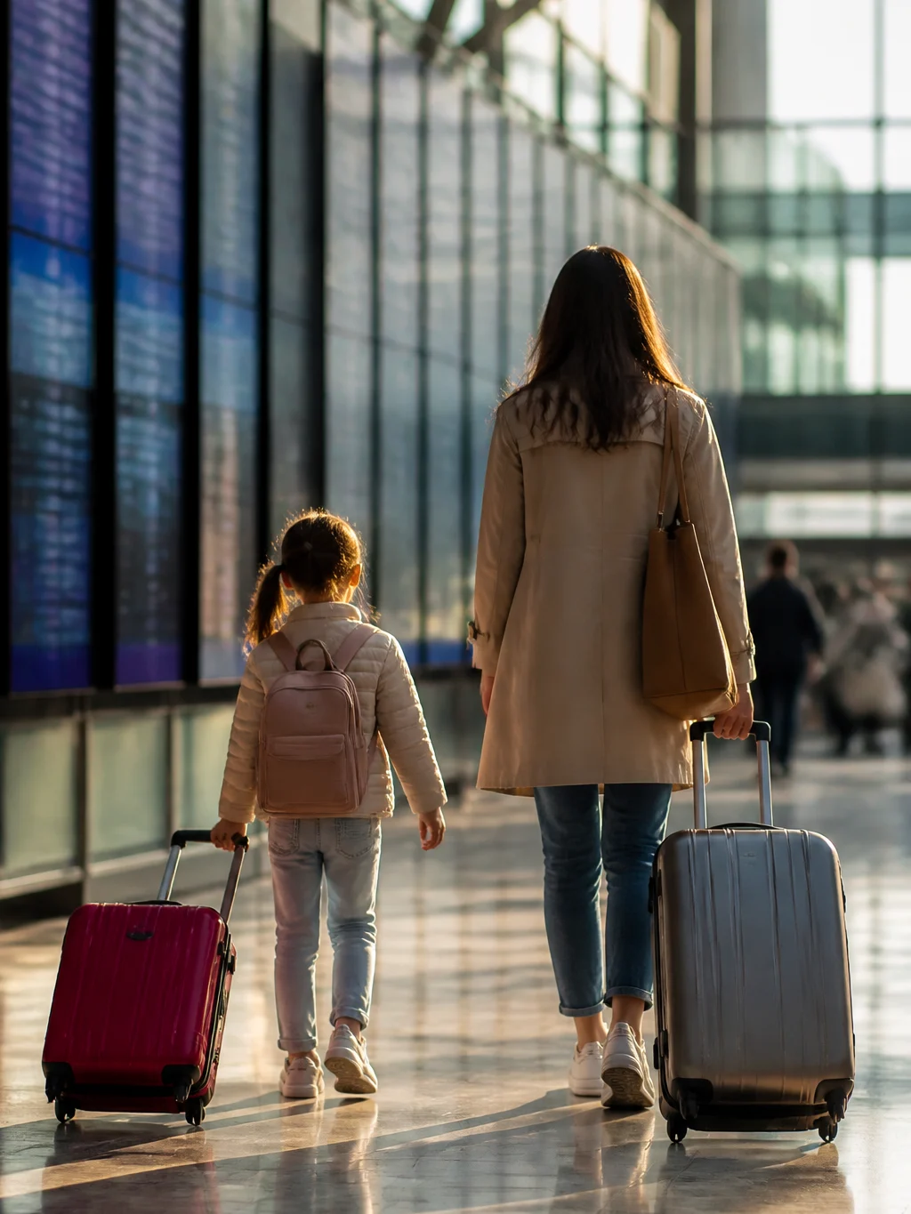 Menor desacompanhado no avião: regras, documentos e cuidados - Criança viajando sozinha com mochila e mala de bordo no aeroporto
