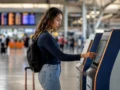 O que é check-in e por que ele vem antes do embarque - Passageira fazendo check-in no aeroporto antes de um voo