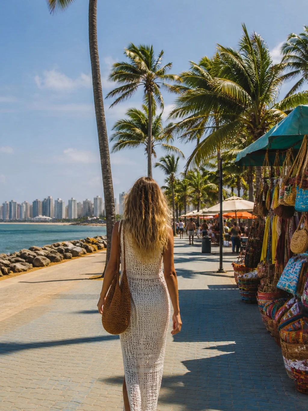 O que fazer em Fortaleza: praias, cultura e passeios para planejar - Viajante caminhando pela orla durante um roteiro em Fortaleza
