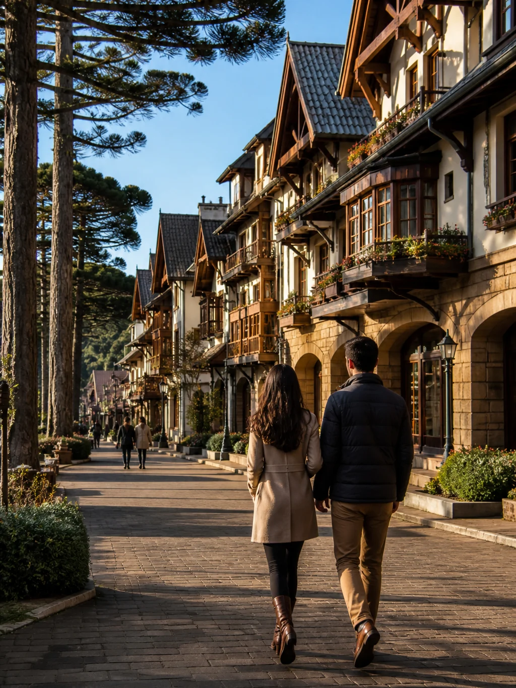 O que fazer em Gramado: atrações e passeios para montar uma viagem equilibrada - Rua charmosa entre atrações em Gramado com visitantes caminhando