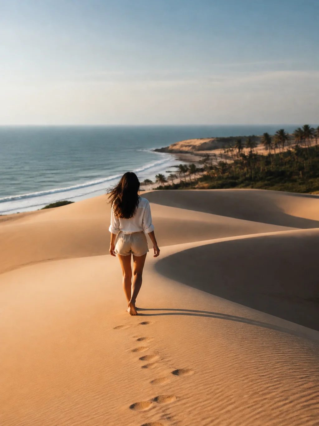O que fazer em Jericoacoara: praias, lagoas e passeios para combinar - Viajante caminhando pelas dunas durante passeio em Jericoacoara