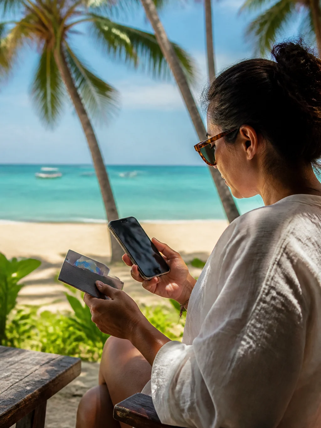 Pacote de viagem para Maceió: o que comparar antes de fechar - Viajante comparando opções de pacote de viagem para Maceió pelo celular