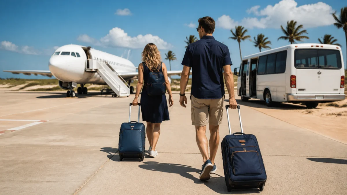 Qual aeroporto para Jericoacoara? Compare JJD e Fortaleza antes de viajar - Passageiros com malas chegando ao aeroporto mais próximo de Jericoacoara