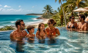Resorts all inclusive no Nordeste: como escolher sem errar na viagem - Casal e família aproveitando área de piscina em resort all inclusive no Nordeste