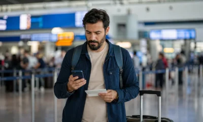 Taxa de embarque: o que é e como ela aparece na passagem aérea - Passageira consultando os custos da passagem aérea antes do embarque